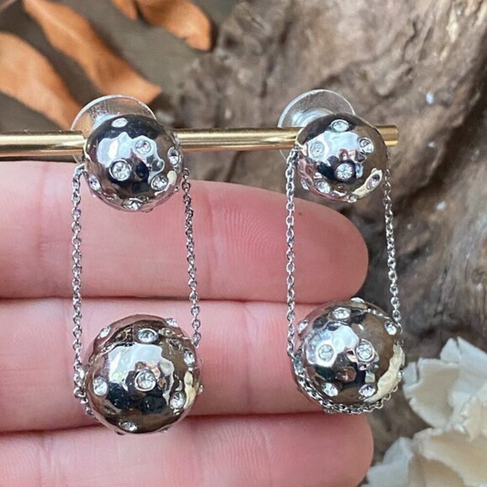Crystal Embellished Silverplate Sphere Ball Chain Dangle Stud Earrings
